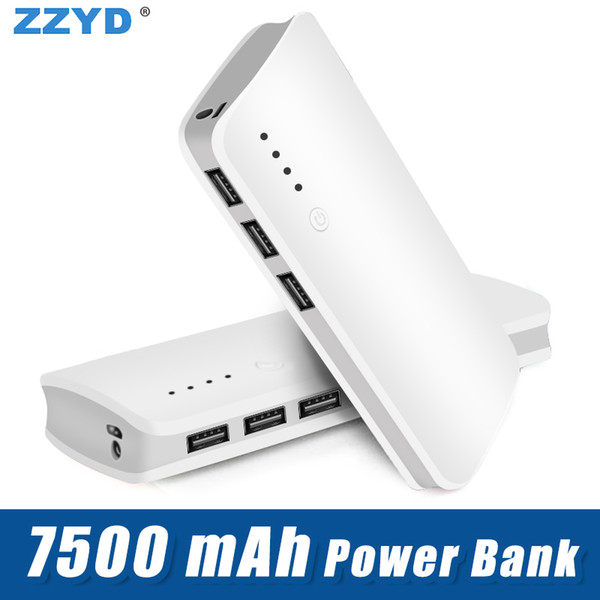 Portable 7500mAh Power Bank External Battery Pack 3 USB Phone Portable Charger Powerbank with retail package