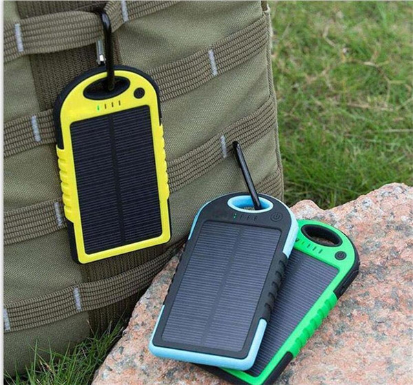 1pcs Solar power Charger 5000mAh Battery solar panel waterproof shockproof Dustproof portable power bank for Cell phone Laptop Camera USB