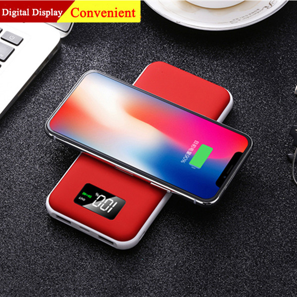 Wireless Power Bank The Real Capacity 10000mAh With Digital Bisplay With Qi Charging Free 2 Receiver Adapt For Universal Phone