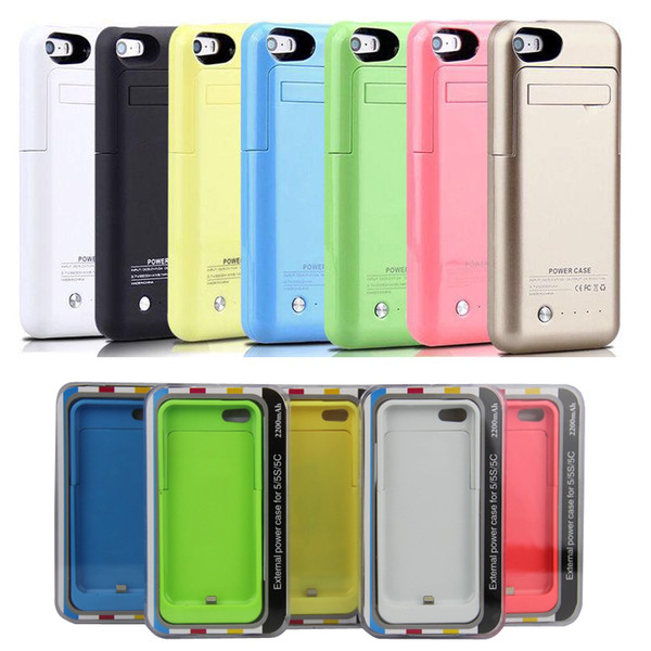 rechargeable 2200mah power bank power case for iphone 5 5s with backup portable battery charger case fedex free shipping colorful BAC015