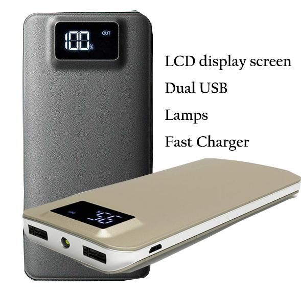 LCD Portable Powerbank Ultra Thin Power Bank 20000mah Charger External Battery with Dual USB Ports and emergency Lamp 2017