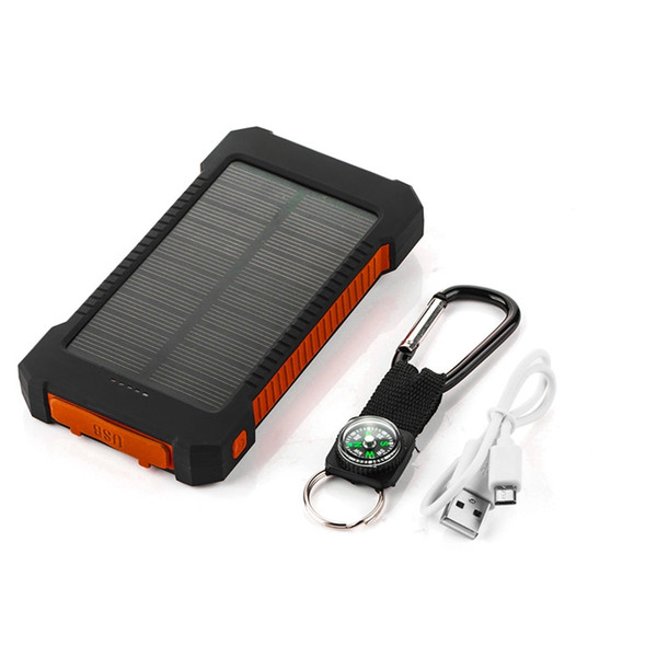 Adventure Travel Waterproof Solar Power Bank 10000mah Dual USB li-Polymer Battery Solar Charger powerbank LED Light for iPhone