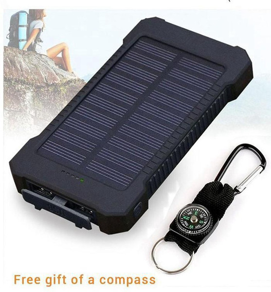 Whosale 10000mAh 2 USB Port Solar Power Bank Charger External Backup Battery With Retail Box For iPhone iPad Samsung Mobile Phone