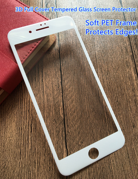 For Iphone 6 Full Cover 3D Soft Edge Tempered Glass Screen Protector High End Quality Color Protectors Factory Foam Pack --YH0235