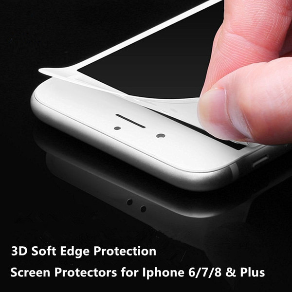 For Iphone 7 & 7 Plus 3D Full Cover Soft Edge Tempered Glass Screen Protector Carbon Fiber Frame High Quality Factory Foam Pack--YH0239