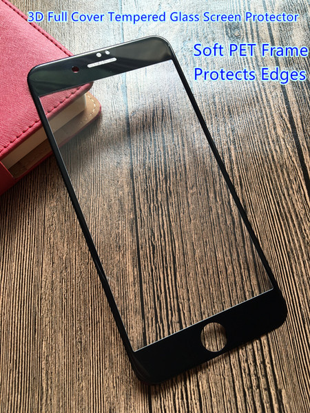 For Iphone 6 Full Cover 3D Soft Edge Tempered Glass Screen Protector White Black Color Protectors Factory Foam Pack--YH0236