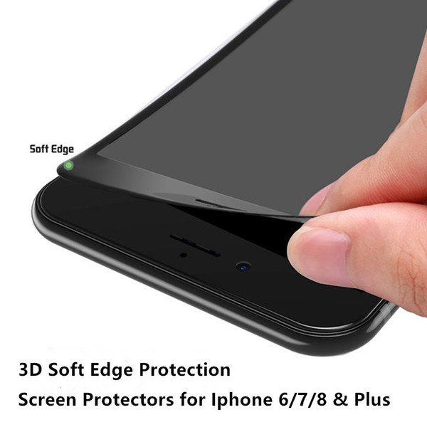 For Iphone 7 & 7 Plus 3D Full Cover Soft Edge Tempered Glass Screen Protector Carbon Fiber Frame High Quality Factory Foam Pack--YH0240