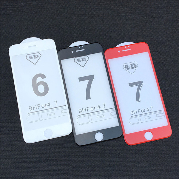 3D Full Glass Cover Harden Edge Tempered Glass Screen Protector For Iphone 6 6s 7 8 plus Iphone X Black White Red Colors Retail box--YH0285