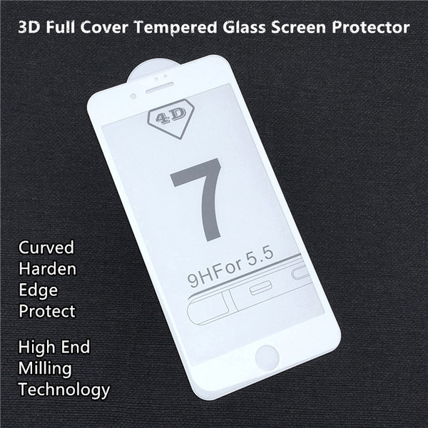 3D Full Cover Harden Edge Tempered Glass Screen Protector For Iphone 6 7 8 plus Full Screen White Black Red Protector Foam Pack--YH0255