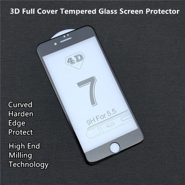 For Iphone 6 7 8 & Plus 3D Full Glass Cover Harden Engraved Edge Tempered Glass Screen Protector Silk Printing White Black Colors--YH0256