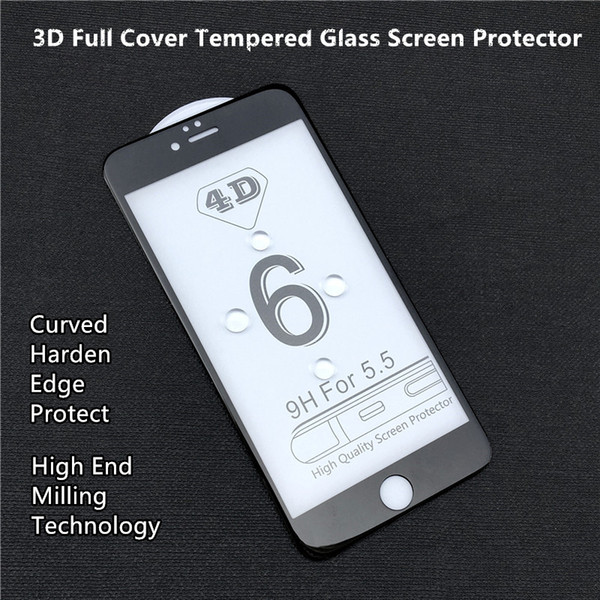 3D Full Cover Harden Edge Tempered Glass Screen Protector For Iphone 6,6s,6 plus Full Screen White Black Color Protector Foam Pack--YH0254