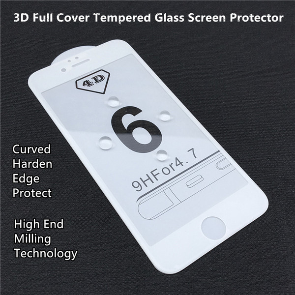 For Iphone 6 6s 6 Plus 3D Full Glass Cover Harden Engraved Edge Tempered Glass Screen Protector High End Quality True Phone Colors--YH0253