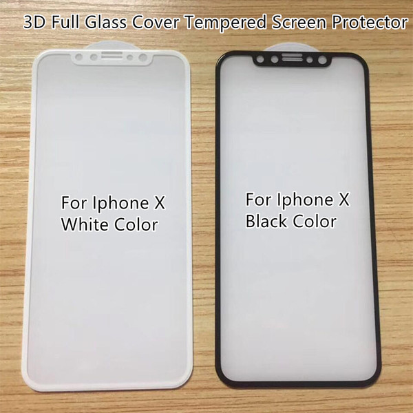 For Iphone X 3D Full Glass Cover Hard Curved Edge Tempered Glass Screen Protector High End Quality Anti-shock Silk Printing Colors--YH0312