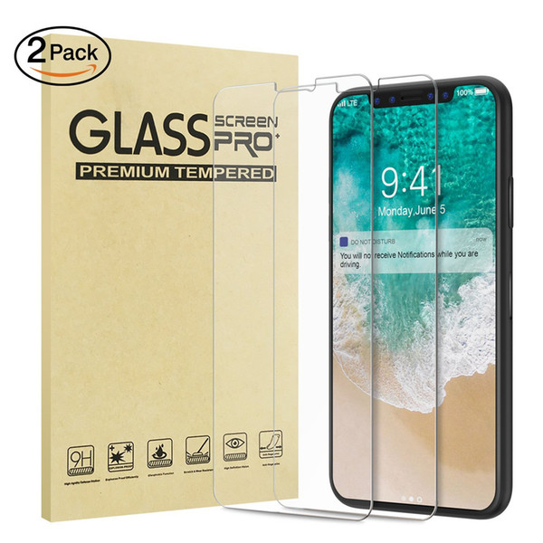 2 Pack Retail Box For Iphone X High Quality Tempered Glass Screen Protector for Iphone 6 7 8 Mixed Types 2.5D--YH0308