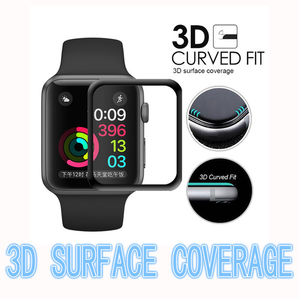 3D Tempered Glass For Apple Watch 38mm 42mm Series 3 2 1 Full Cover Curved Black Edge Screen Protector Film For iWatch With Retail Box