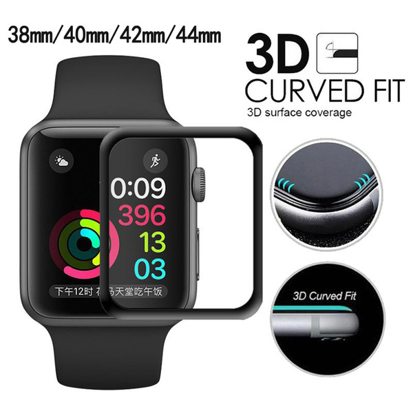 For Apple Watch 3D Tempered Glass 38mm 40mm 42mm 44mm Series 4 3 2 1 Full Cover Curved Black Edge Screen Protector Film For iWatch