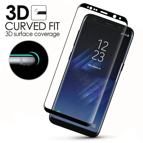 Full Cover Curved For Samsung Glass S8plus S9 PLUS Note 8 S6 S7 Edge 3D Curved Screen Protector tempered glass without Retailbox