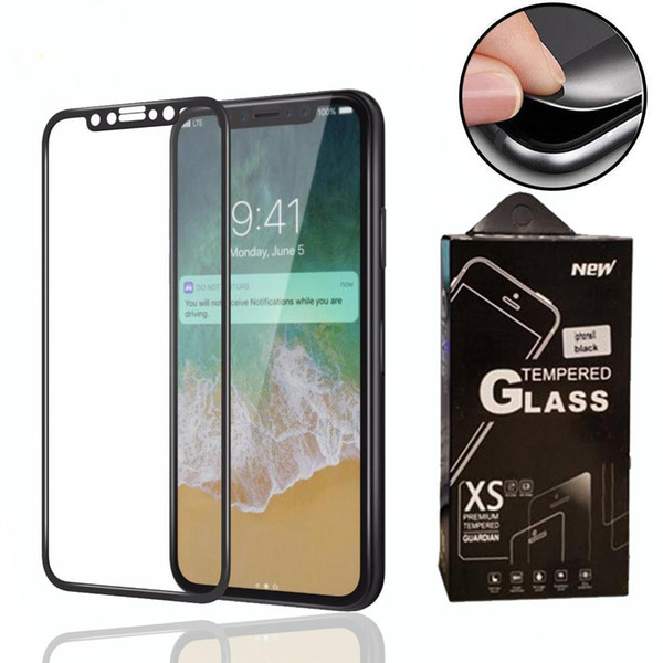 3D Full Cover Color Tempered Glass For iPhone 8 Plus X XR XS max Soft Edge Black White Screen Protector for iPhone8 7 Plus with Package