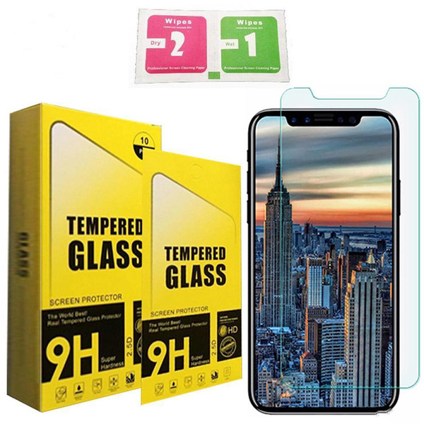 Tempered Glass For iPhone XR XS Max Screen Protector For Samsung J7 prime LG Aristo Iphone 8 X Film 2.5D 9H Anti-shatter Paper Package