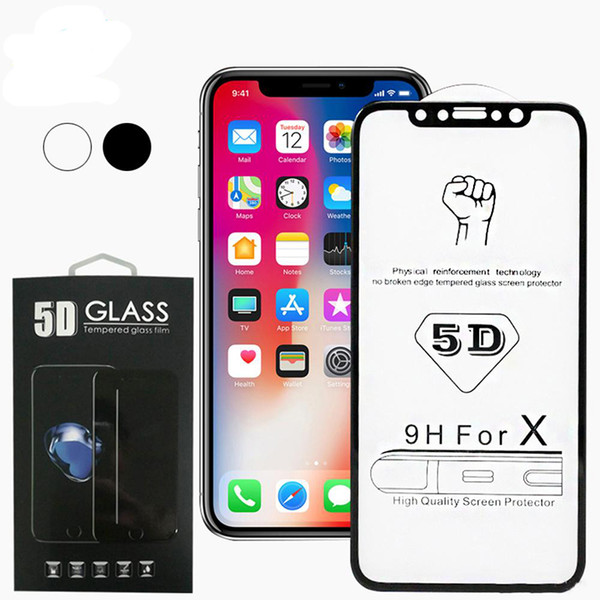 5D For Iphone X XR XS Max 5D Tempered Glass Curved Screen Protector for iPhone6 6S 7 8 Plus X Edge Full Cover Film 3D Edge