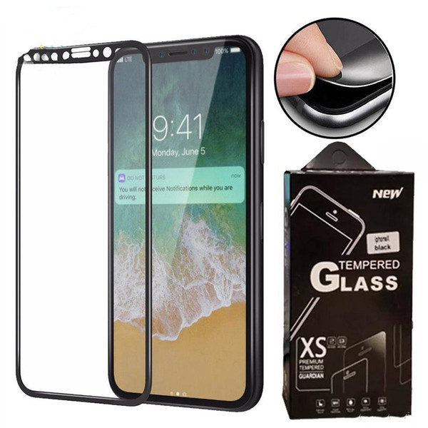 Soft Edge full cover Screen Protector HD Clear Tempered Glass Black white For iPhone 6 7 8 plus X XR XS MAX with Package