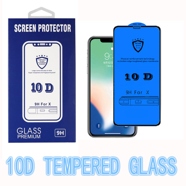 10D Tempered Glass For iPhone 7 8 Plus Glass Screen Protector For iPhone X 6 6s Plus 6D Curved Edge Full Cover Protective Film