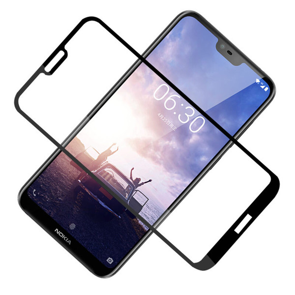 For Nokia 7.1 2.5D front film tempered galss screen protector with black silk printing and retail package