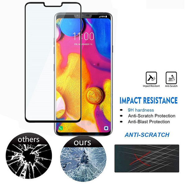 For LG V40 3D curved front film tempered glass screen protector with black silk printing and retail package