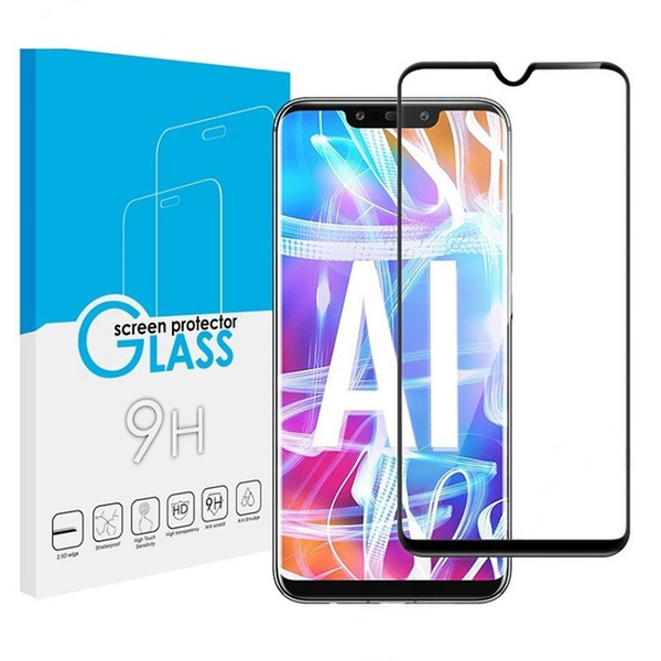 For Huawei Mate 20 2.5D front film tempered glass screen protector with black silk printing and retail package