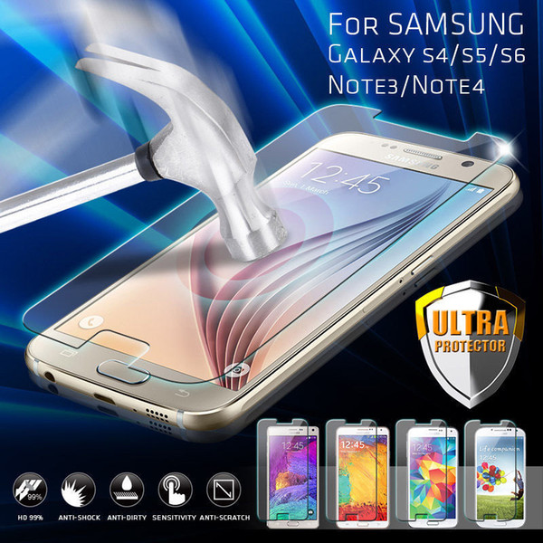 Real Tempered Glass Screen Protector For Samsung Galaxy S5 S6 Note4 Note5 A3 A5 A7 A8 E5 E7 J1 J5 With Package