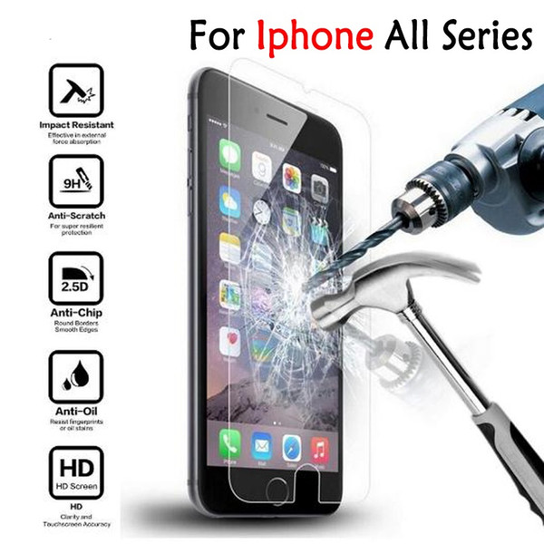 For iPhone X 8 7 6 6S Tempered Glass Screen Protector for iPhone 6S Plus Samsung S6 S7 Note 5 screen clear film protection with 9H Hardness