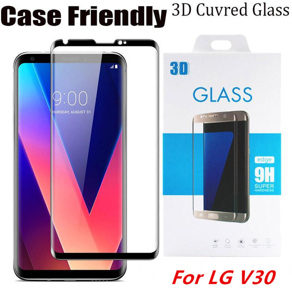 For LG V30 Case Friendly 3D Curved Version Tempered Glass Screen Protector For LG V30 With Retail Package