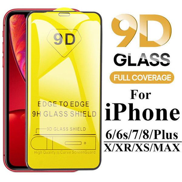 9D Full Cover Tempered Glass For iPhone XR XS MAS X 8 7 6 Screen Protector For iPhone 6 7 8 Plus Without Package