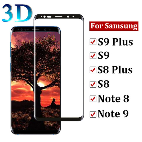 3D Curved Full Cover Tempered Glass Phone Screen Protector HD Ultra Clear 9H Full Coverage Film For Samsung S9 S8 plus S7 S6 Edge Note 8 9