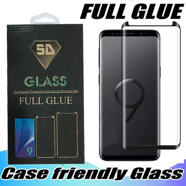 Full Adhesive Glue Case Friendly Tempered Glass 3D Curved For Samsung Galaxy S9 Note 9 8 S8 Plus With Retail Package