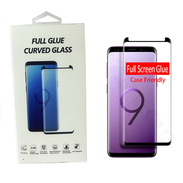 For Samsung Galaxy S9 Plus S8 S8Plus Note8 S7edge 3D Full Glue adhensive Case Friendly Tempered Glass Screen Protector With Retail Package