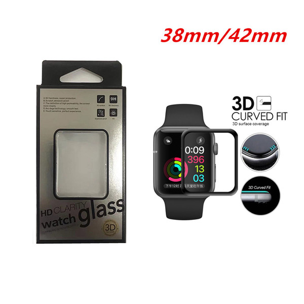 3D Curved Tempered Glass For Apple watch 38MM/42MM Screen Protector Full Coverage Glass Film With Retail Package