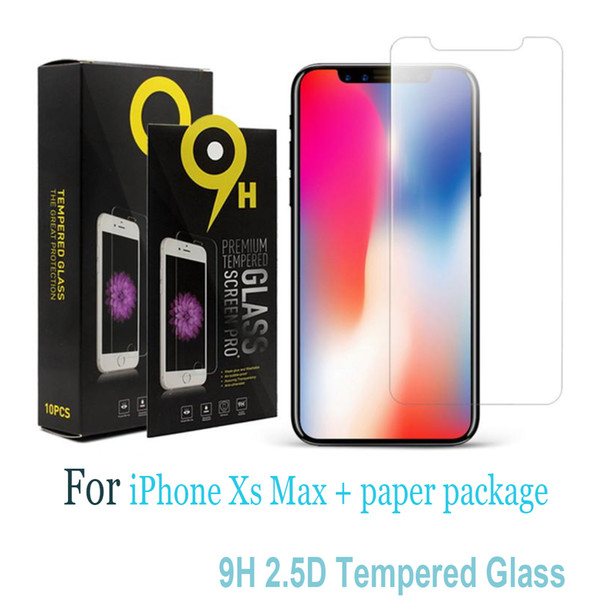 For Iphone Xs Max X XR 8 7plus 6s Tempered Glass Clear Screen Protector 2.5D 0.3mm 9H Paper Package