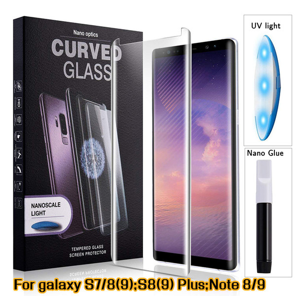 Full Glue Case Friendly Screen Protector Liquid Adhesive Tempered Glass For Samsung Note 9 8 S9 S8 S7 Edge iPhone With UV Light