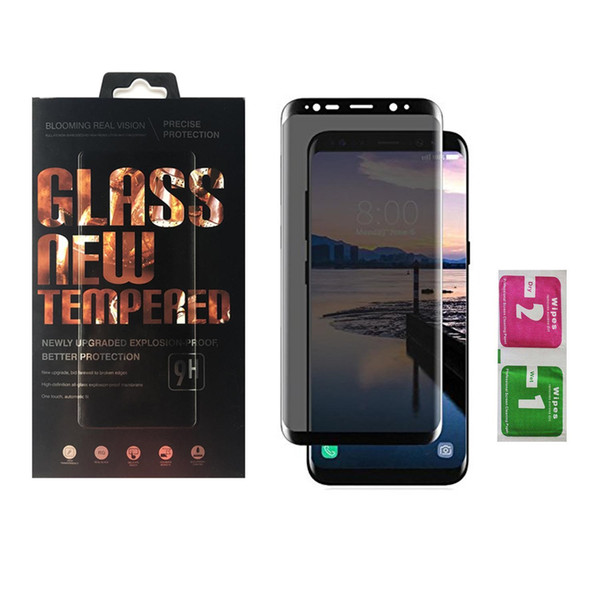 3D Full Curved Anti-Spy Tempered Glass For Samsung Galaxy S9 S8 Plus Note 8 9 Protect Privacy Screen Protector Glass With Retail Package