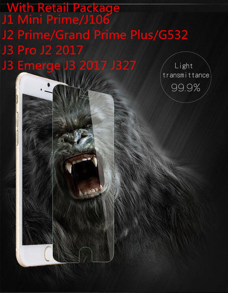 Tempered Glass Screen Protector for Samsung J1 Mini Prime/J106 J2 Prime/Grand Prime Plus iPhone 7 7 Plus Tough Protection With Retail pack