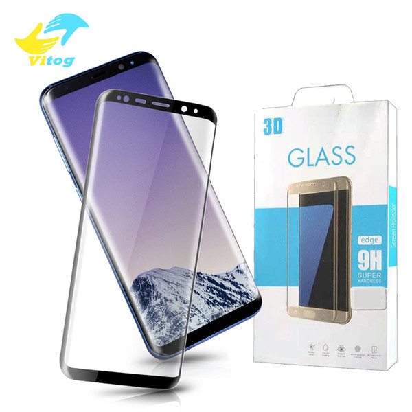 Vitog Curved Side Full Cover Tempered Glass Screen Protector For Samsung galaxy S6 edge plus S7 Edge S8 with Retail package