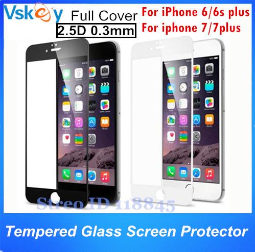 100pcs 2.5D Full Cover Tempered Glass For iPhone 6 6s Plus Full Screen Protector For iPhone 7 Plus Explosion Proof Glass Film