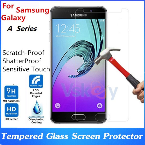 100pcs 2.5D 9H Tempered Glass Screen Protector For Samsung Galaxy A3 A5 A7(2016) (2017) A8 A9 Explosion Proof Screen Protective Film