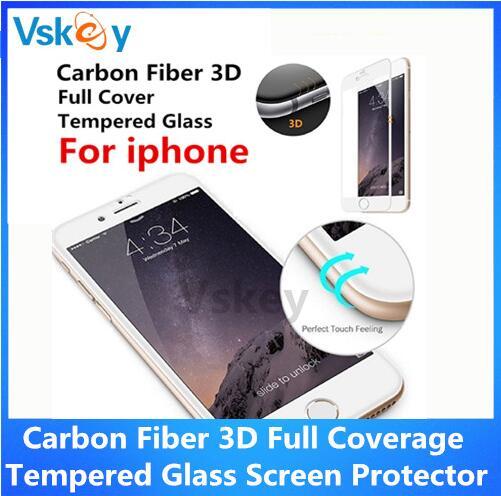 100pcs Carbon Fiber 3D Full Coverage Tempered Glass Screen Protector For iphone 7 plus Full Screen Protective Film For iphone 6 6S 6plus