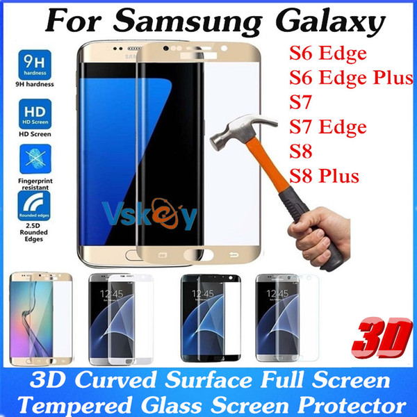 10pcs 3D Curved Surface Full Cover Tempered Glass For Samsung Galaxy S7 Edge S6 Edge Plus A3 A5 (2017) Explosion Proof Screen Protector