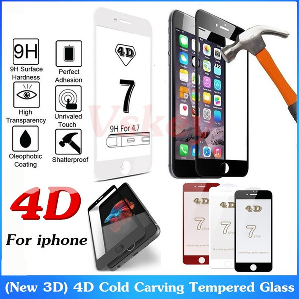 10pcs/lots 4D Curved Full Cover Tempered Glass For IPhone 7 Plus Screen Protector For iphone 6 6s Plus Glass Protective Film