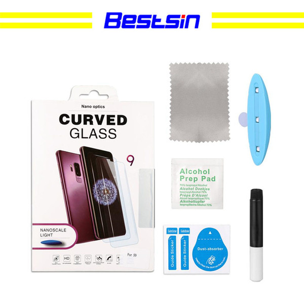 Bestsin UV Light Full Glue Tempered Glass For Samsung S9 Note9 S8 Plus Note8 Curved Screen Protector Case Friendly