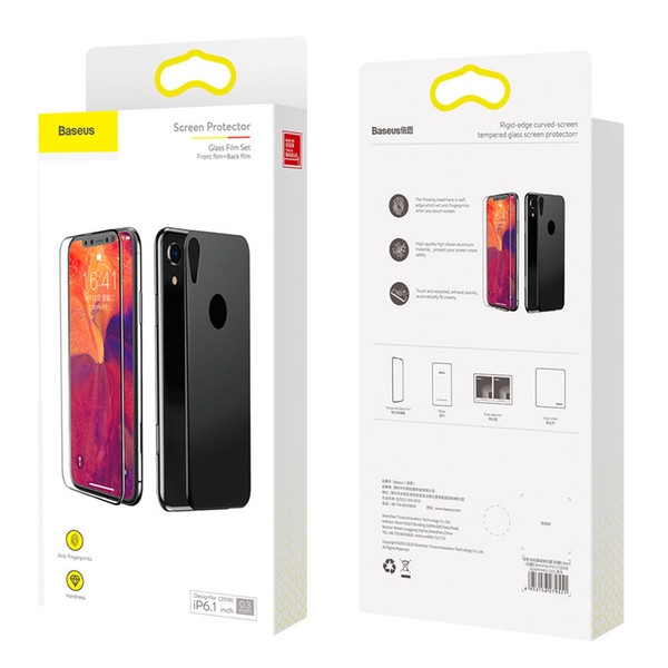 Baseus Front Screen Protector + Back Tempered Glass For iPhone XR 3D Full Coverage Protective Glass for Iphone XR XS Max