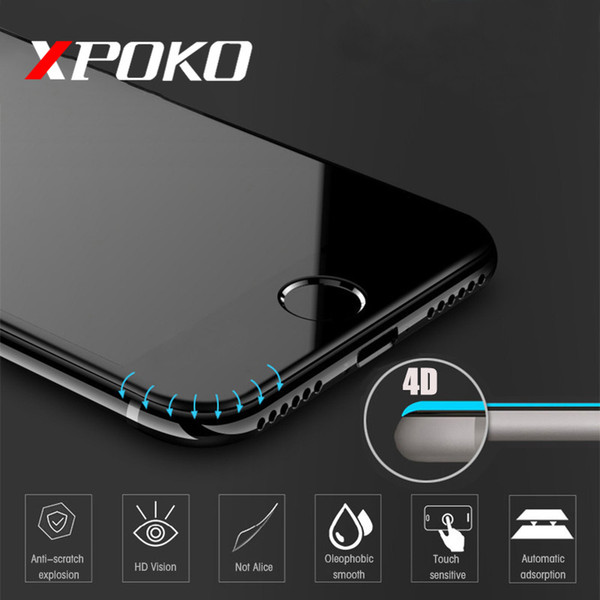 XPOKO 4D Edge Tempered Glass For iPhone 7 8 Plus 6 6s Full Cover Round Protective Screen Protector For iPhone 6 7 8 Plus X Glass